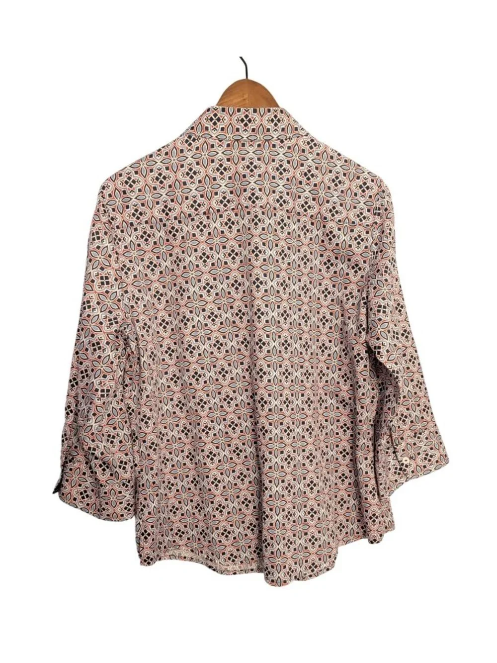 Foxcroft Womens Wrinkle-Free Button-Up Shirt Size 14 Geometric Print 3/4 Sleeves - Picture 2 of 15